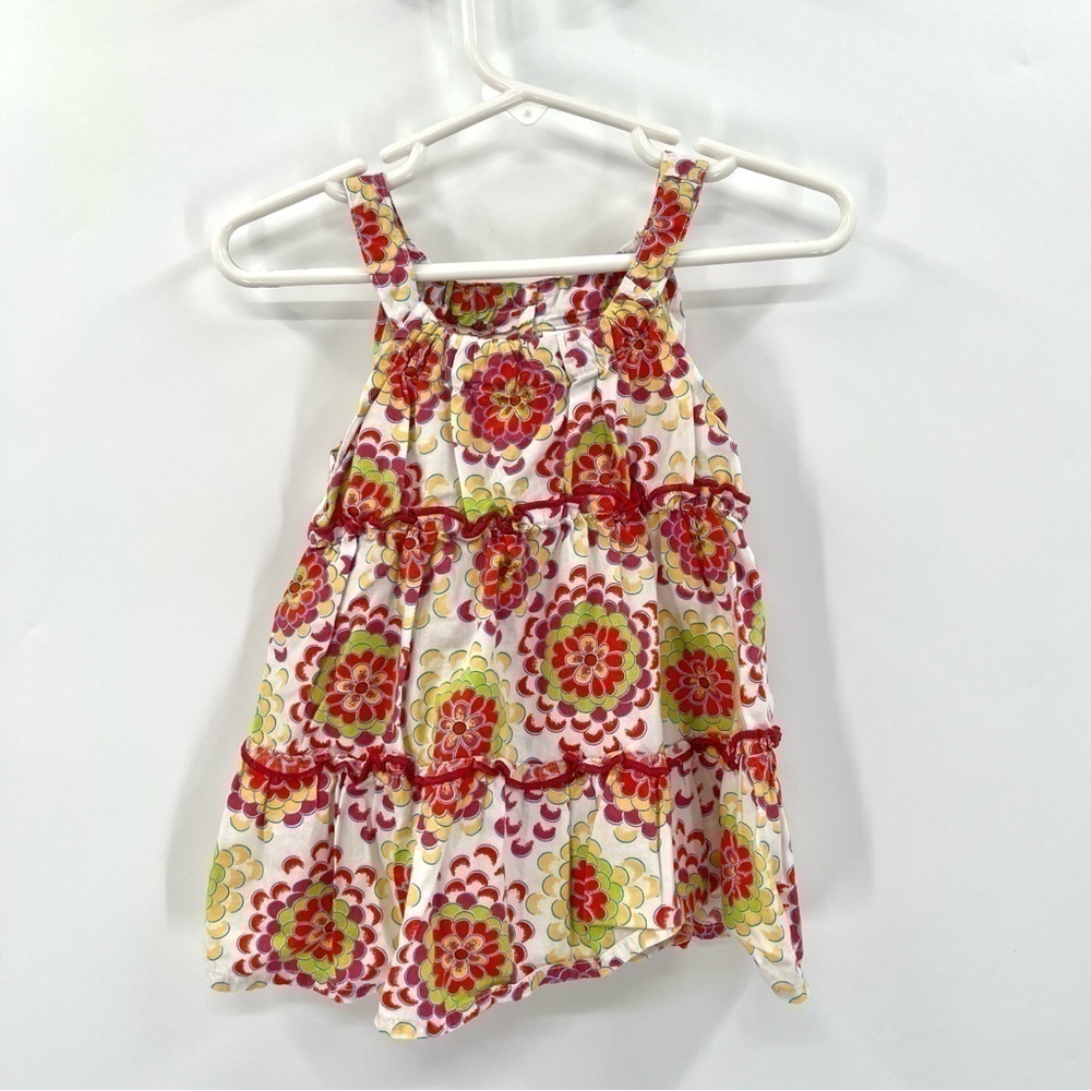 OKIE DOKIE Girl's White & Colorful Flower Print Tunic Tiered Tank Top Size 4T